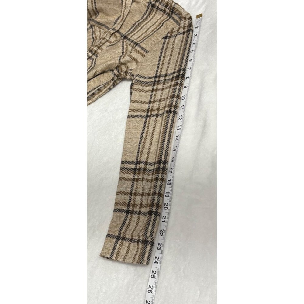 Plaid Button-Up Beige & Tan Long Sleeve Shirt Womens Size Medium CI Sono - Picture 7 of 13